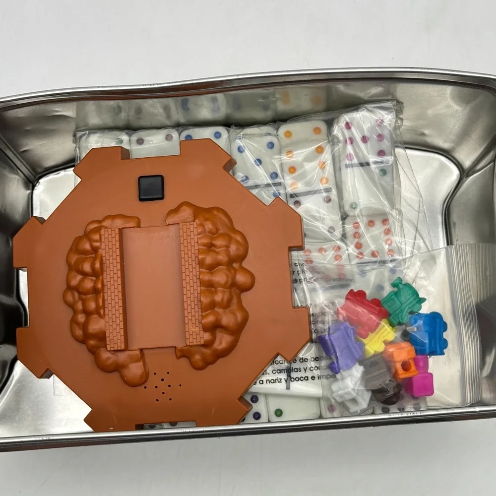 Mexican Train Game COMPLETE Fundex 2003 Metal Tin Tiles Electronic Hub Dominoes